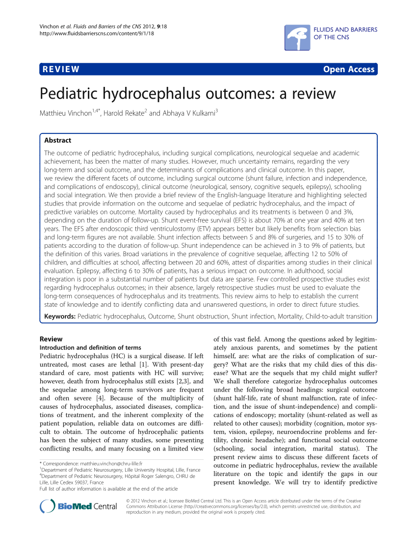 Pdf Pediatric Hydrocephalus Outcomes A Review 2437