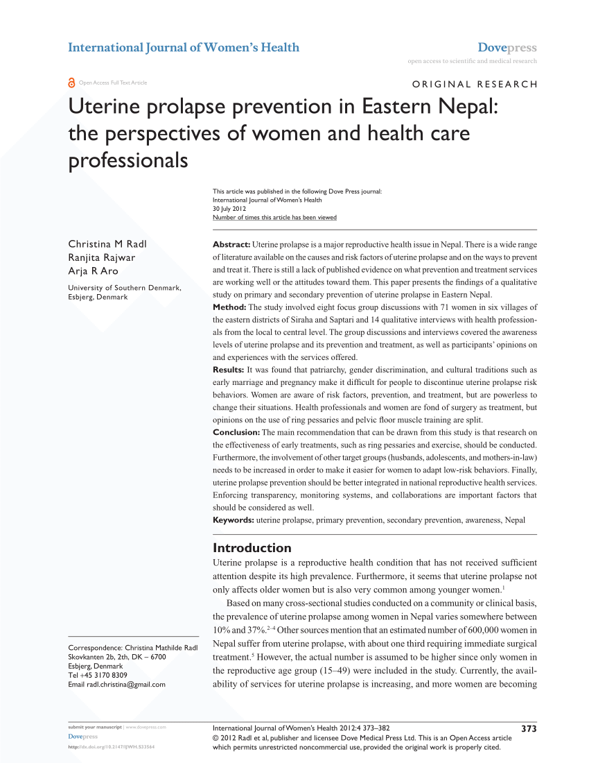 A pathway model of uterine prolapse prevention and treatment
