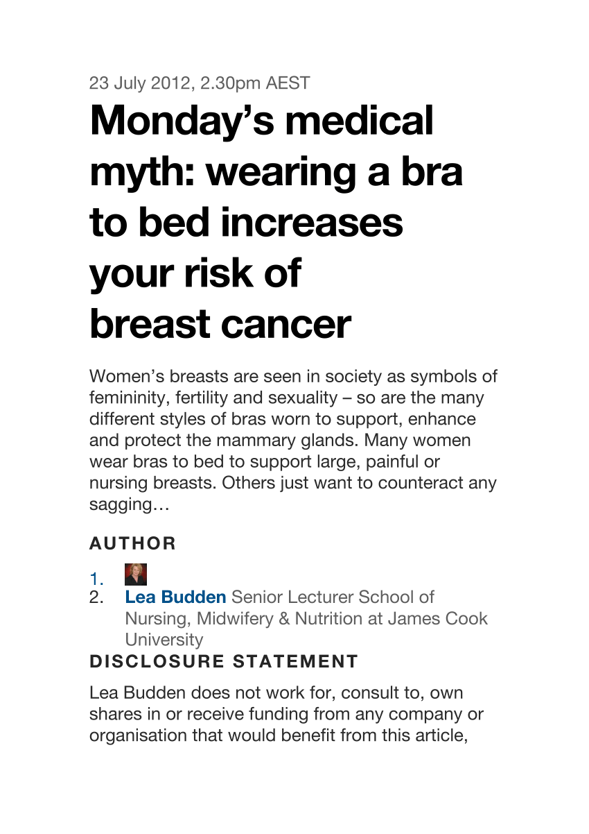 PDF) Monday's myth: Wearing bras to bed causes breast cancer?