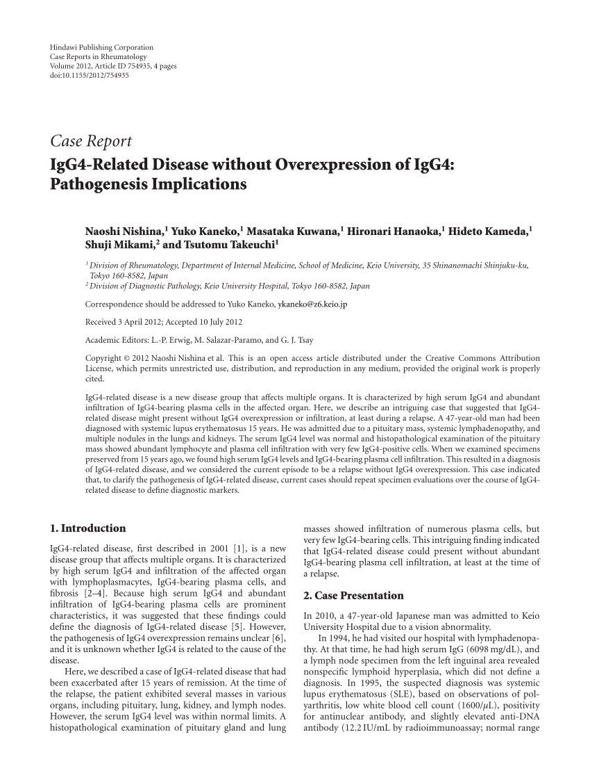 Pdf Igg4 Related Disease Without Overexpression Of Igg4 Pathogenesis Implications