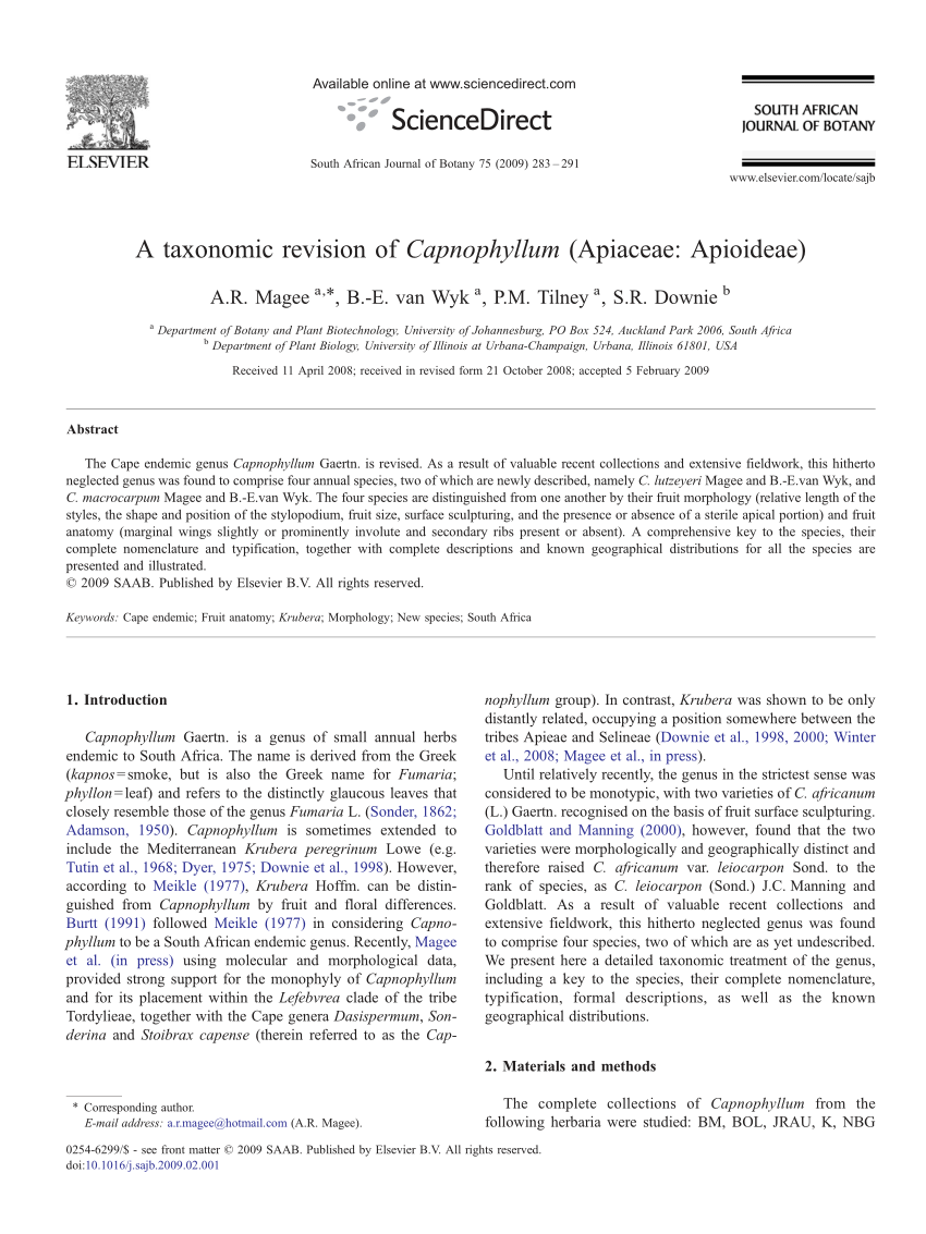 PDF) A taxonomic revision (Apiaceae: Capnophyllum Apioideae) of