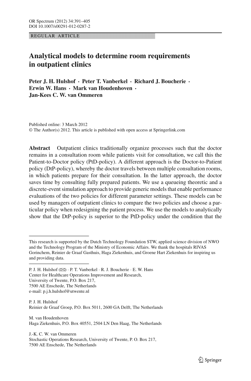 Pdf Analytical Models To Determine Room Requirements In Outpatient Clinics