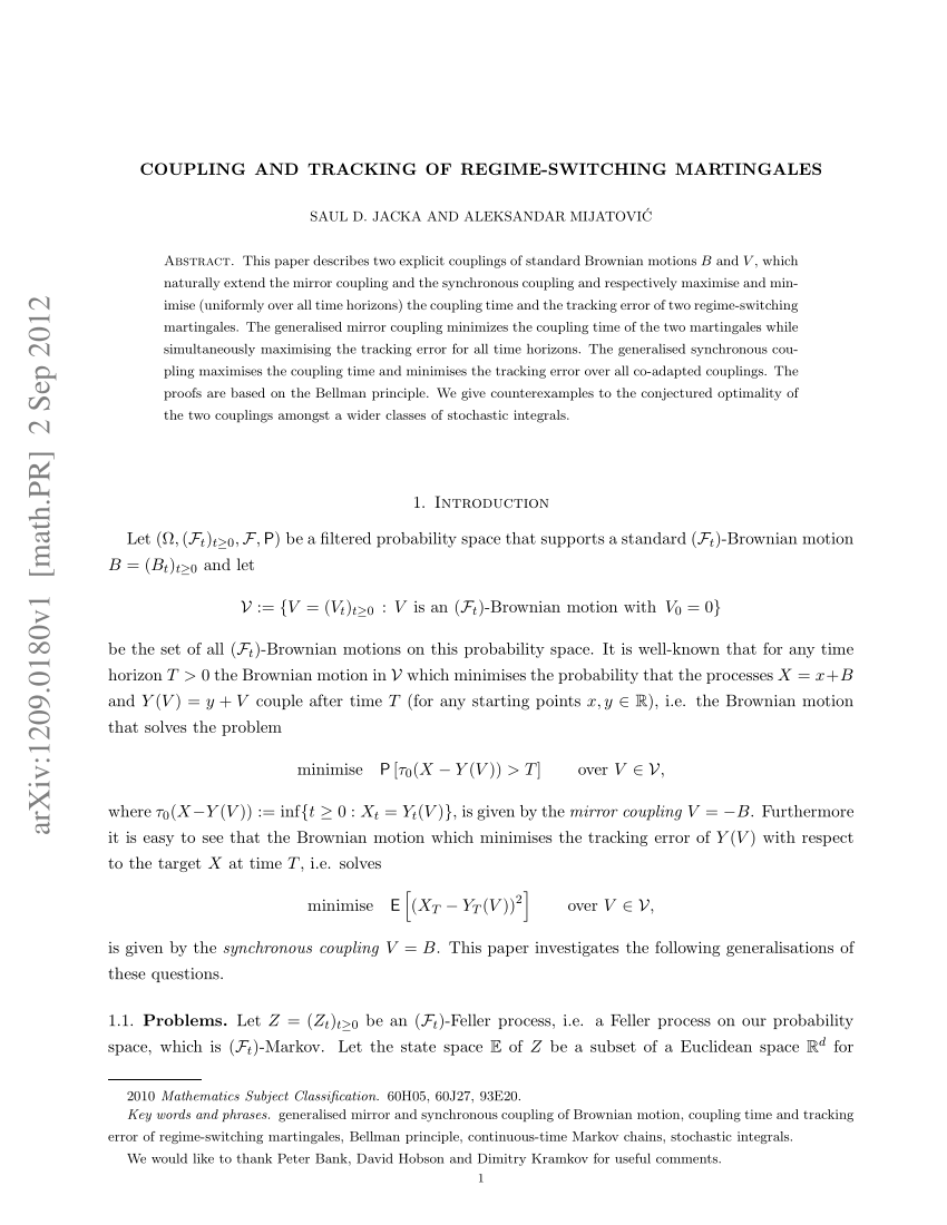 Pdf Coupling And Tracking Of Regime Switching Martingales