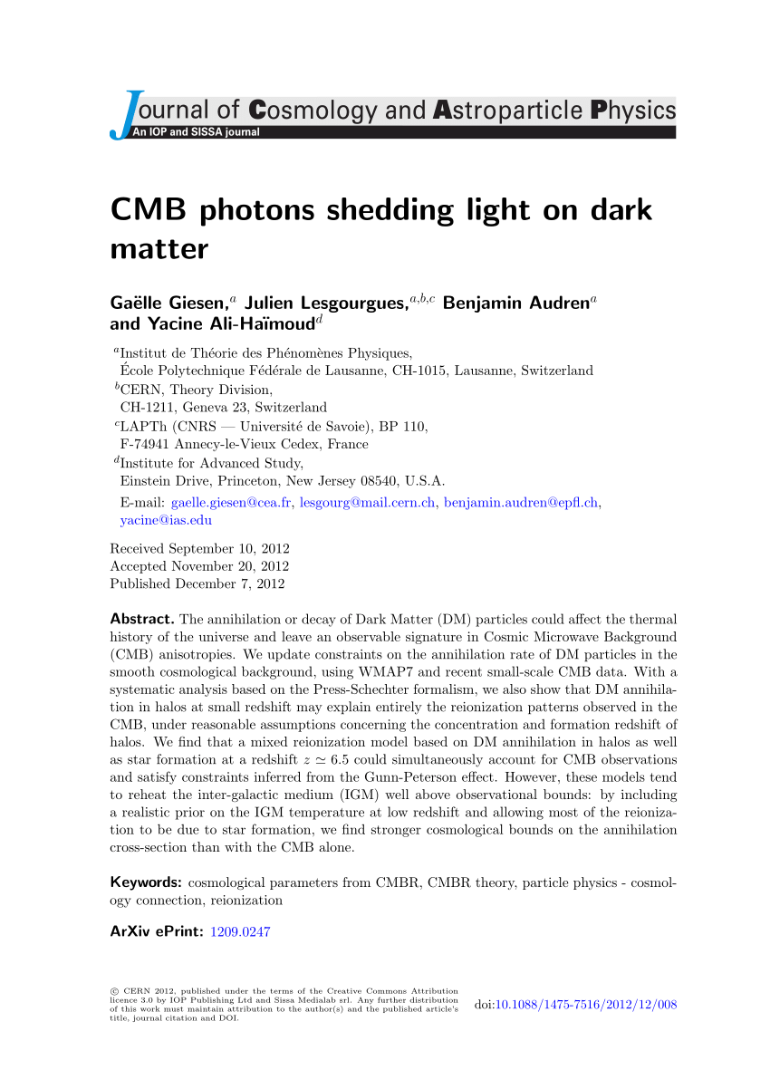 Pdf Cmb Photons Shedding Light On Dark Matter
