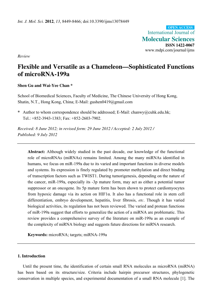 udsættelse kerne Parasit PDF) Flexible and Versatile as a Chameleon—Sophisticated Functions of  microRNA-199a