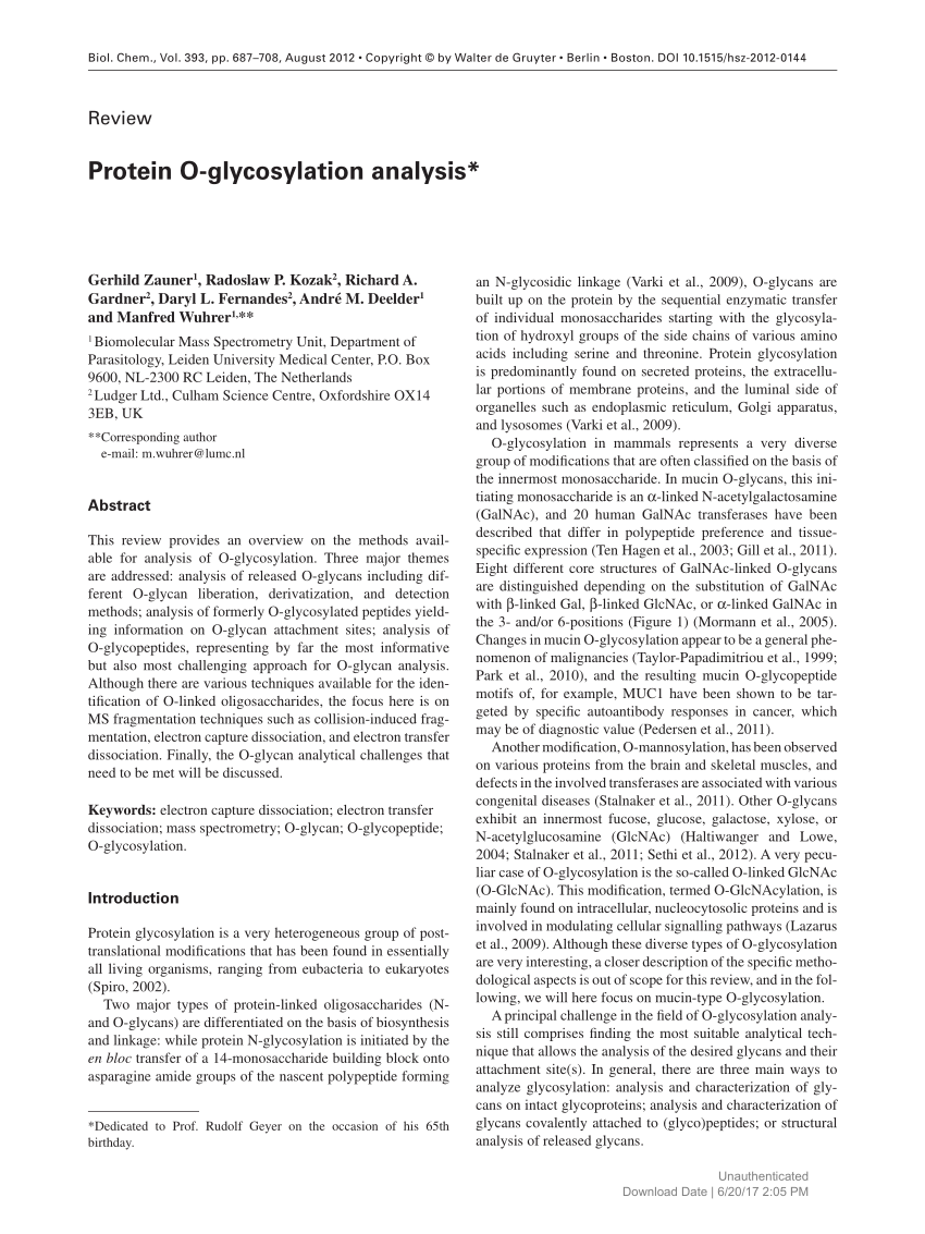 Pdf Protein O Glycosylation Analysis