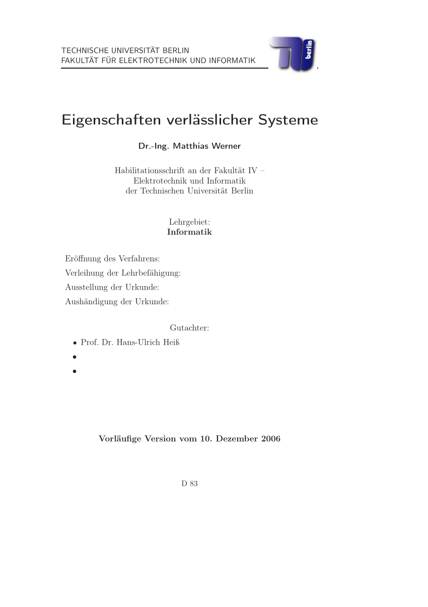 PDF Eigenschaften verlässlicher Systeme