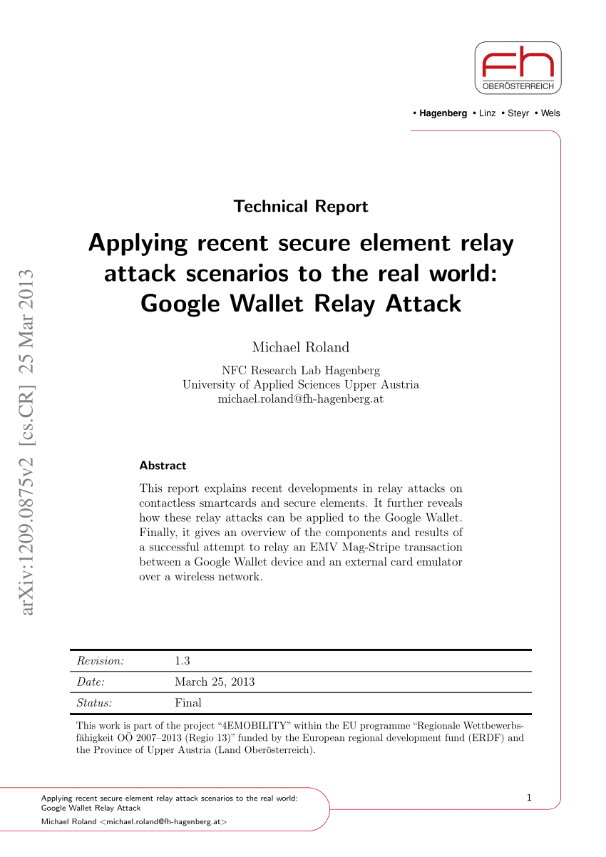 Pdf Applying Recent Secure Element Relay Attack Scenarios To The