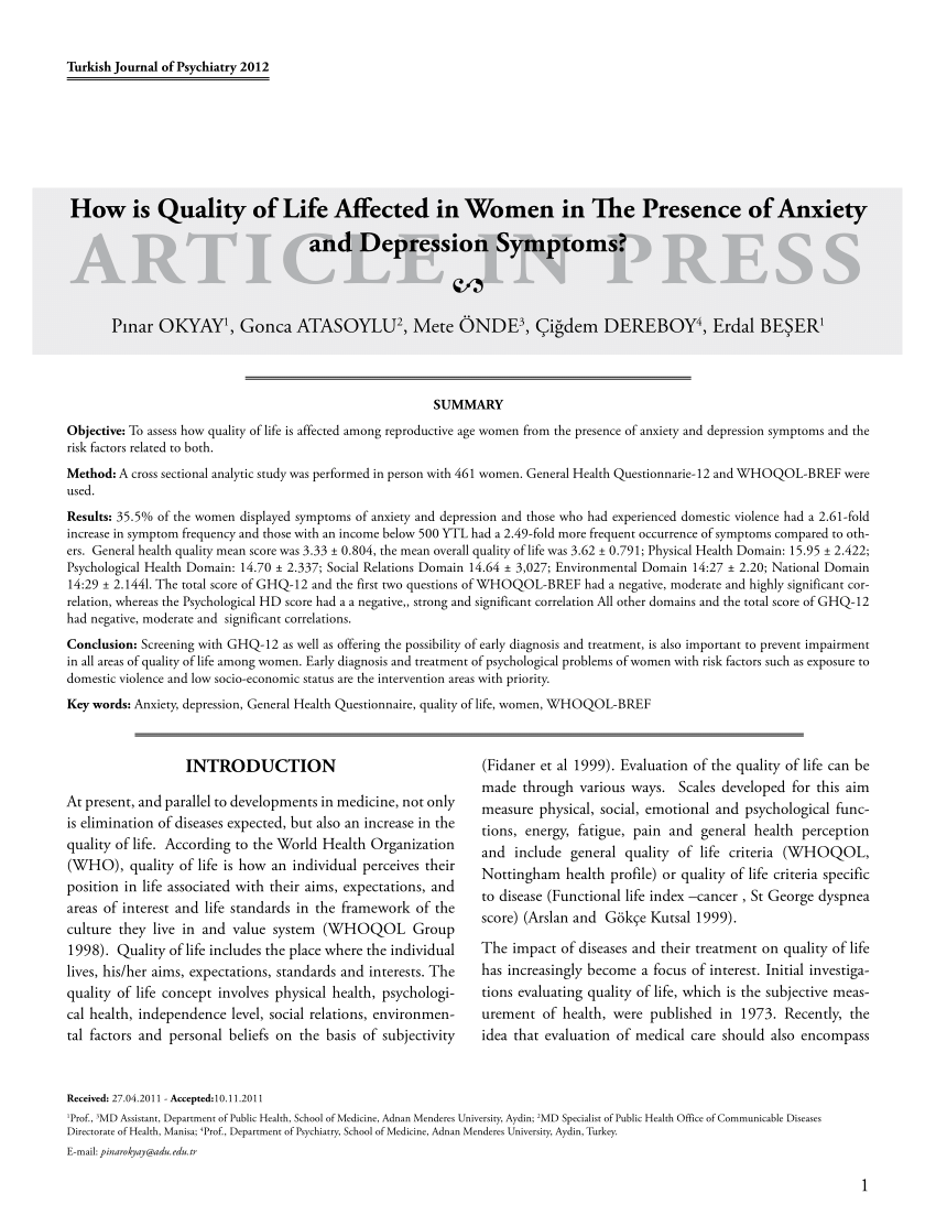 PDF How is Quality of Life Affected in Women in The Presence of  