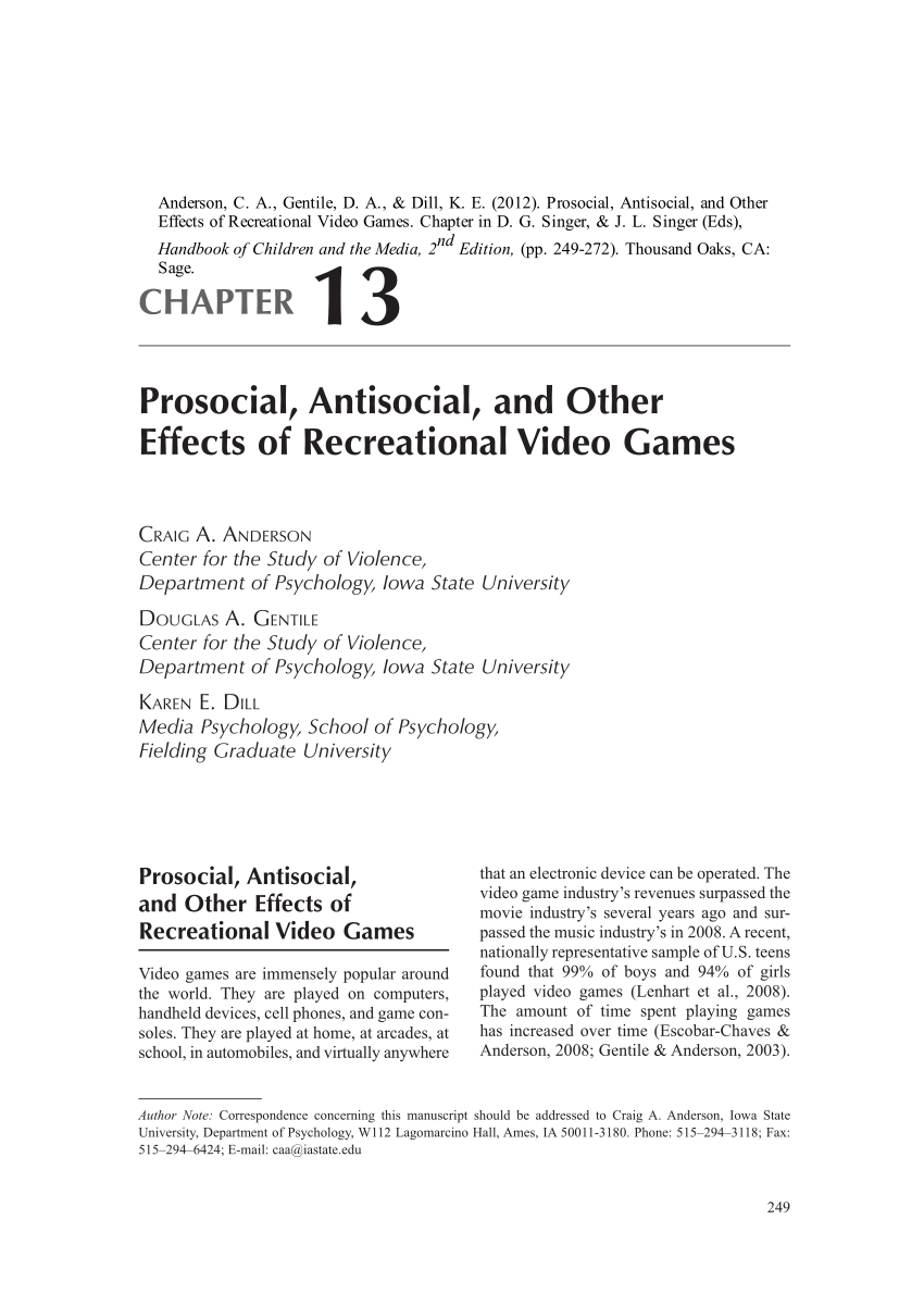 Pdf Prosocial Antisocial And Other Effects Of Recreational Video Games