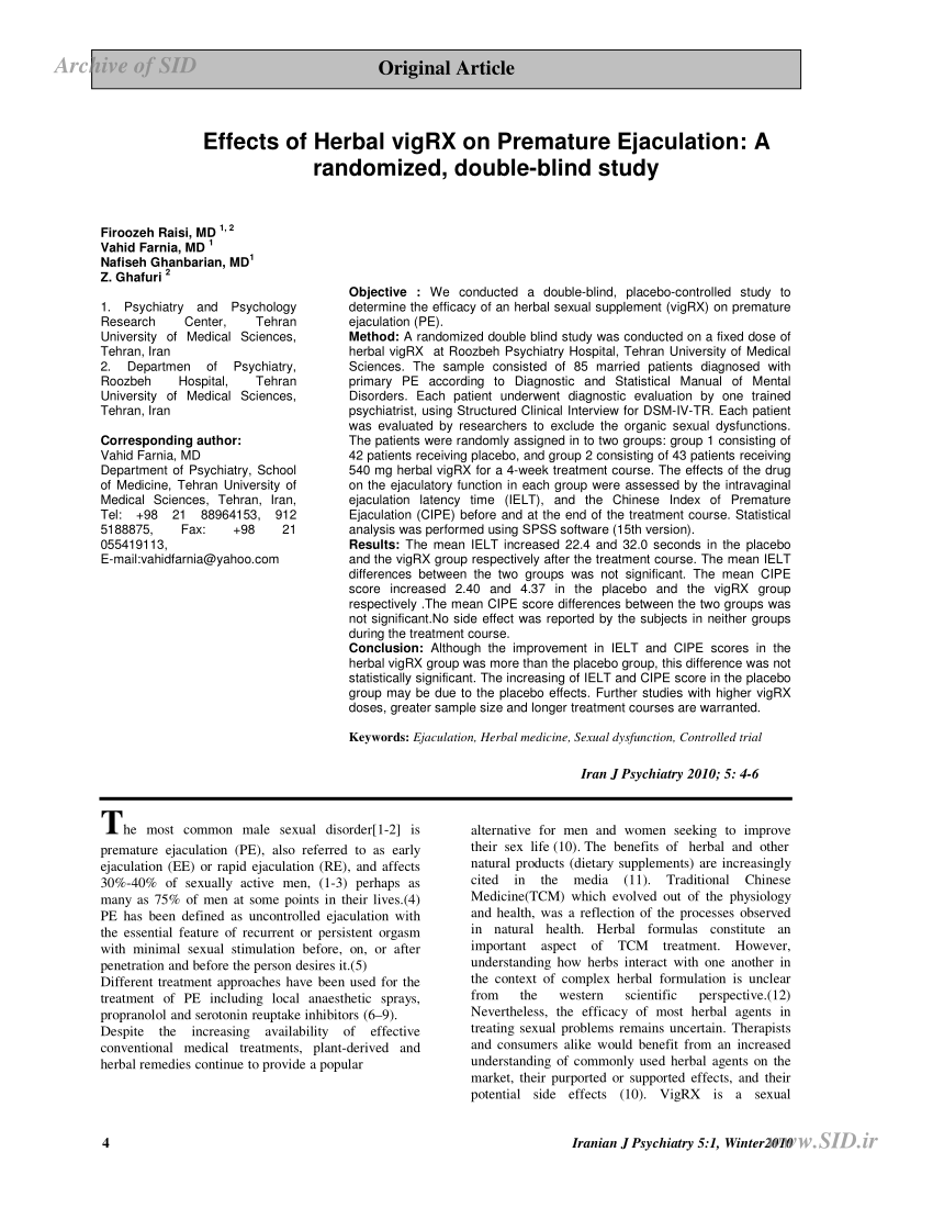 PDF Effects of Herbal vigRX on Premature Ejaculation A