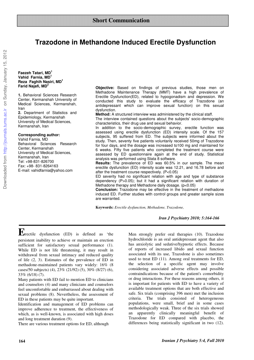 PDF Trazodone in Methandone Induced Erectile Dysfunction