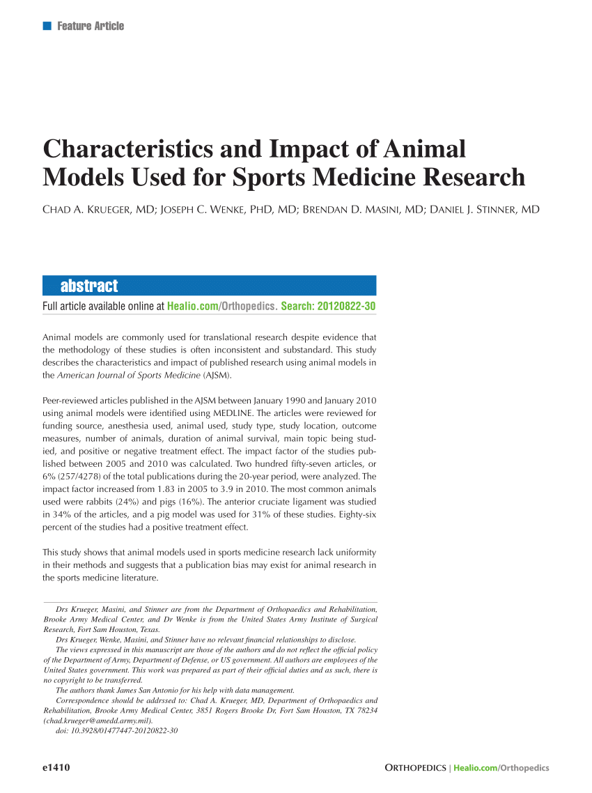 PDF) Characteristics and Impact of Animal Models Used for Sports Medicine  Research