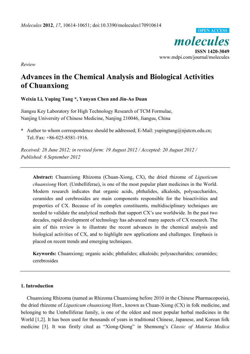PDF) Advances in the Chemical Analysis and Biological Activities 