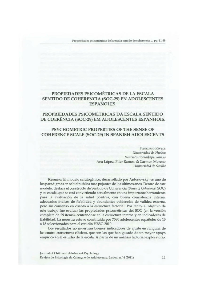 Validez Y Confiabilidad De La Escala De Sentido De Co 8698