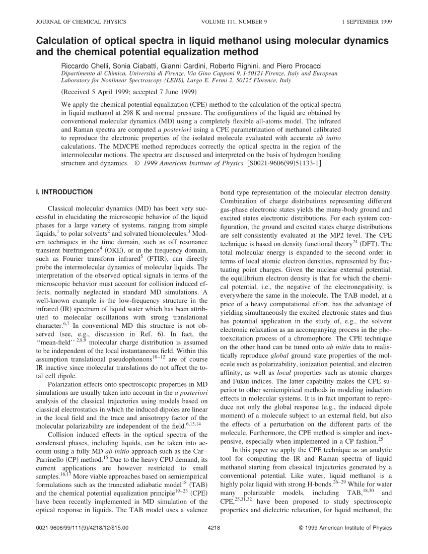 (PDF) Calculation of optical spectra in liquid methanol using molecular ...