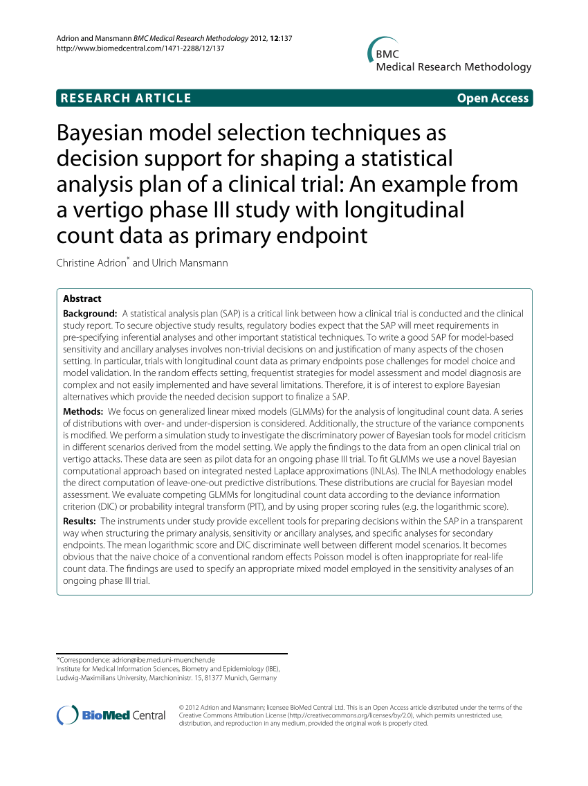 PDF) Bayesian model selection techniques as decision support for ...