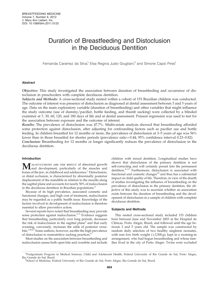 Infant Feeding Practices And Occlusal Outcomes A Longitudinal Study