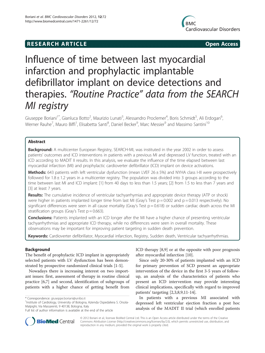 (PDF) Influence of time between last myocardial infarction and prophylactic implantable ...