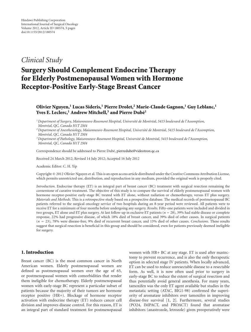 (PDF) Surgery Should Complement Endocrine Therapy for Elderly