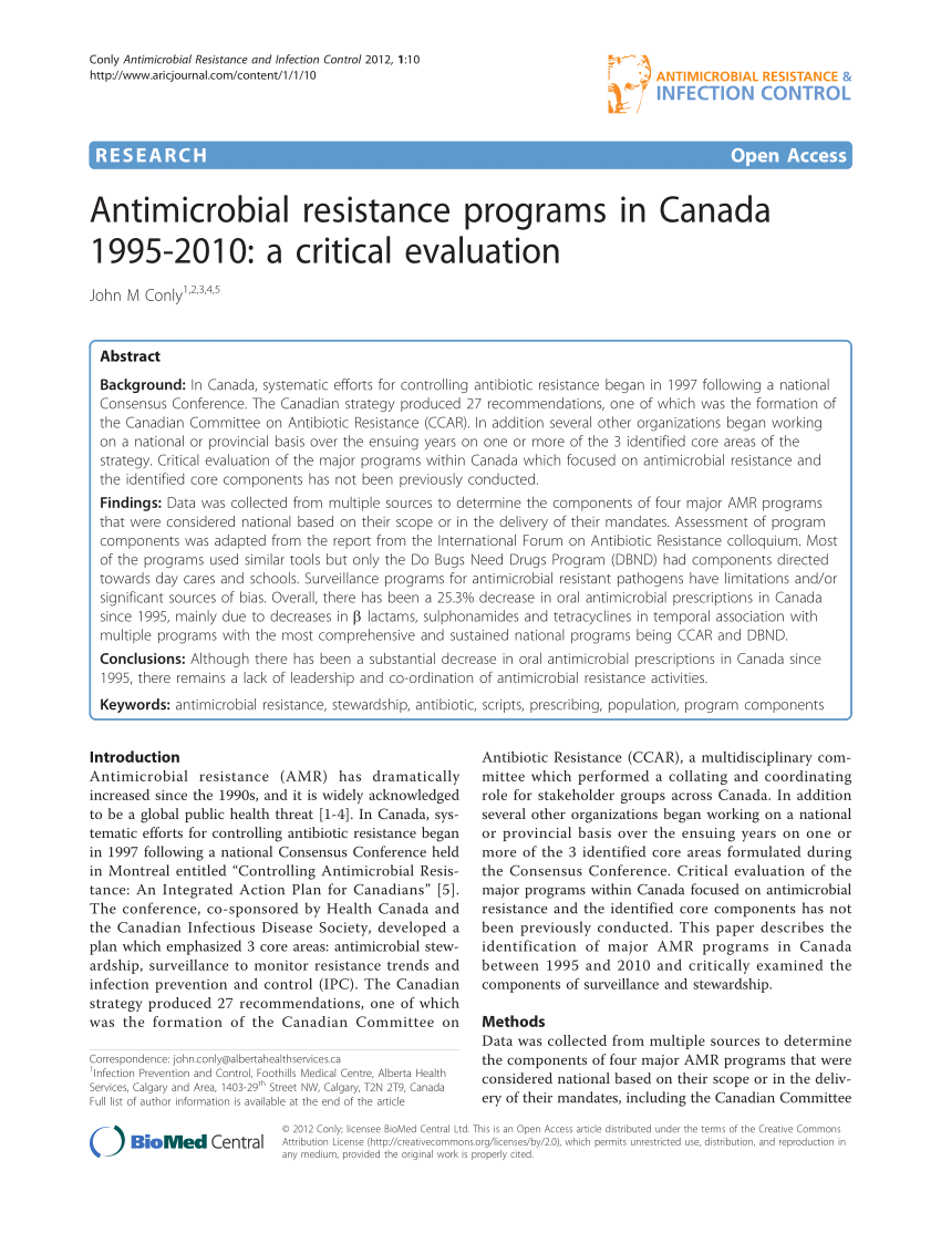 Antimicrobial Resistance Programs In Canada 19952010 A Critical