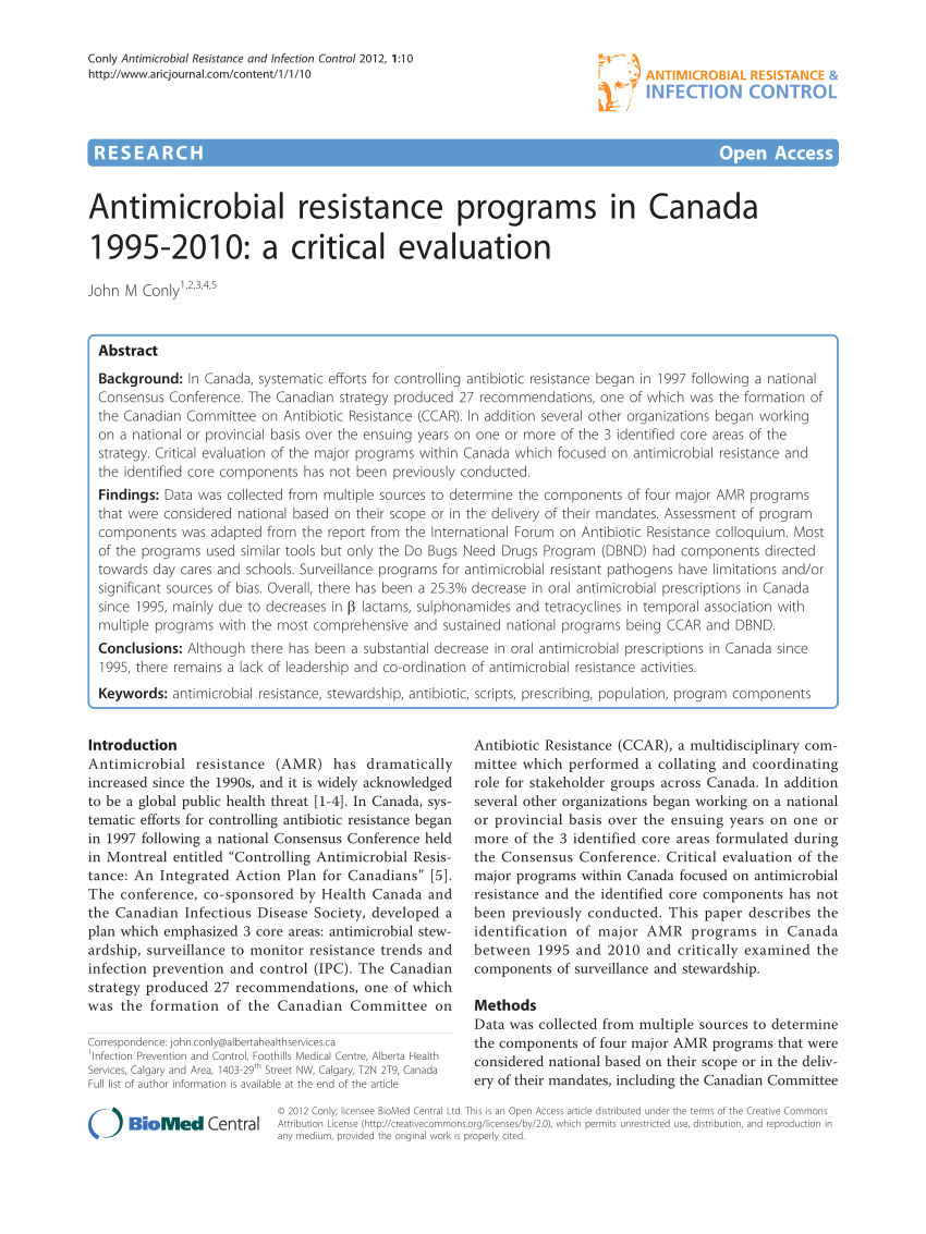 Antimicrobial Resistance Programs In Canada 19952010 A Critical Evaluation Pdf Download