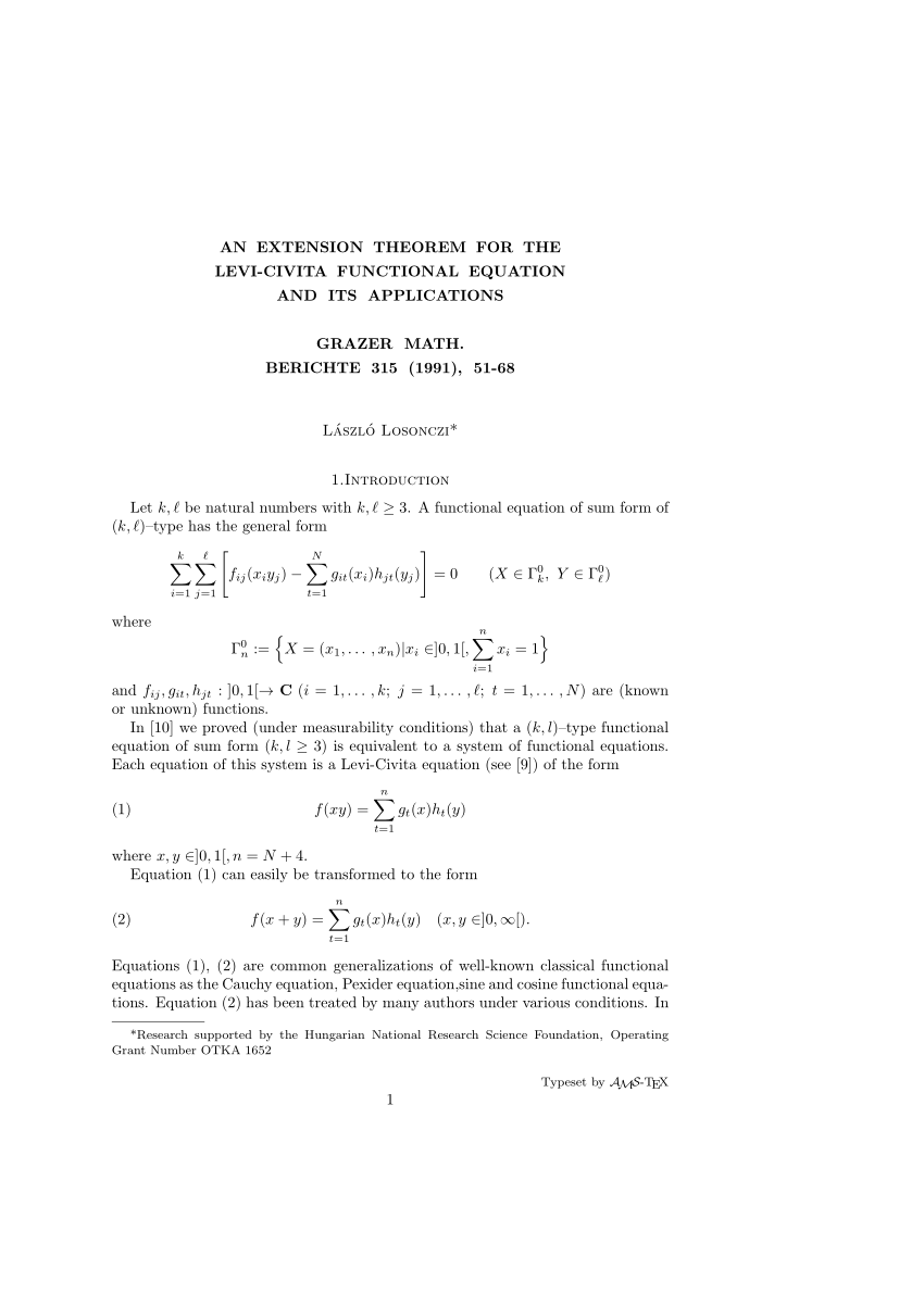 Pdf An Extension Theorem For The Levi Civita Functional Equation And Its Applications