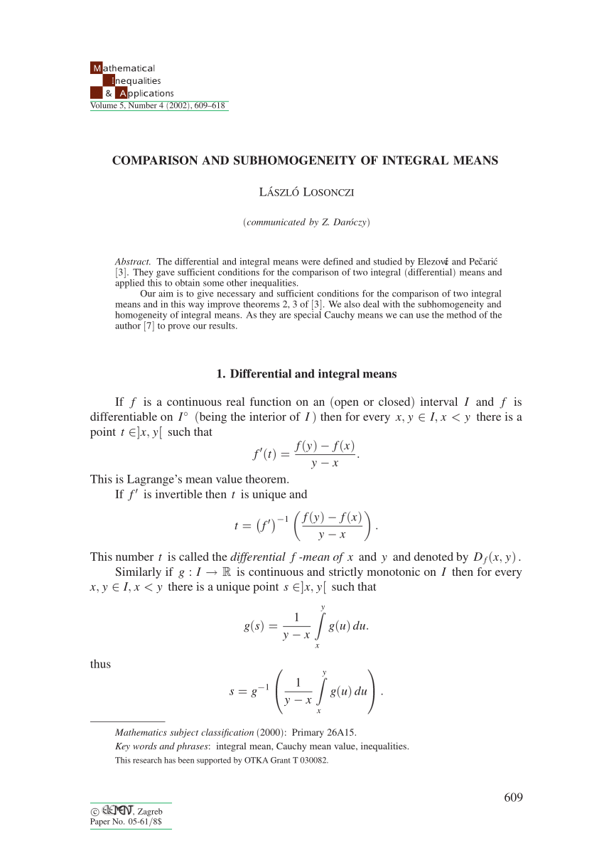 Pdf Comparison And Subhomogeneity Of Integral Means