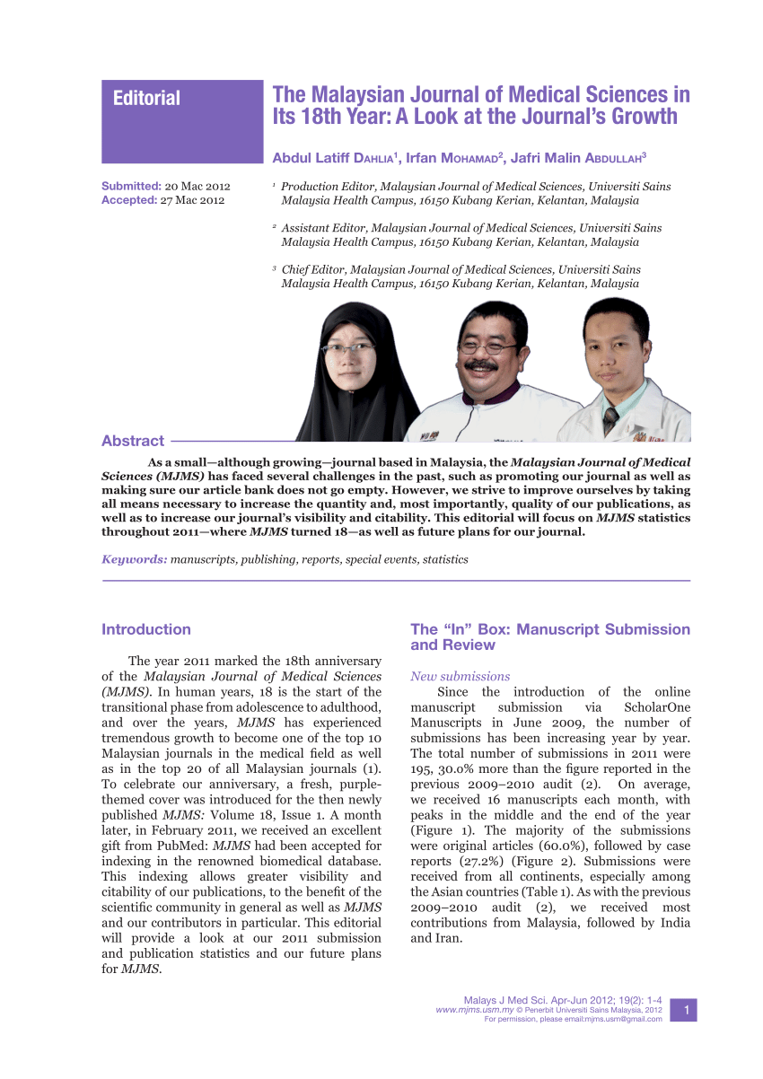 The Malaysian Journal of Medical Sciences in Its 18th Year A Look at