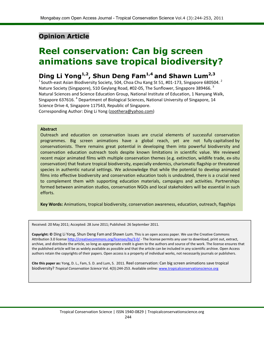 Pdf Reel Conservation Can Big Screen Animations Save Tropical Biodiversity