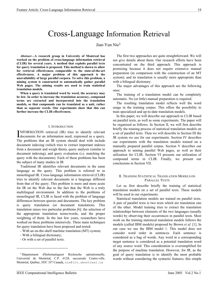 Pdf Cross Language Information Retrieval