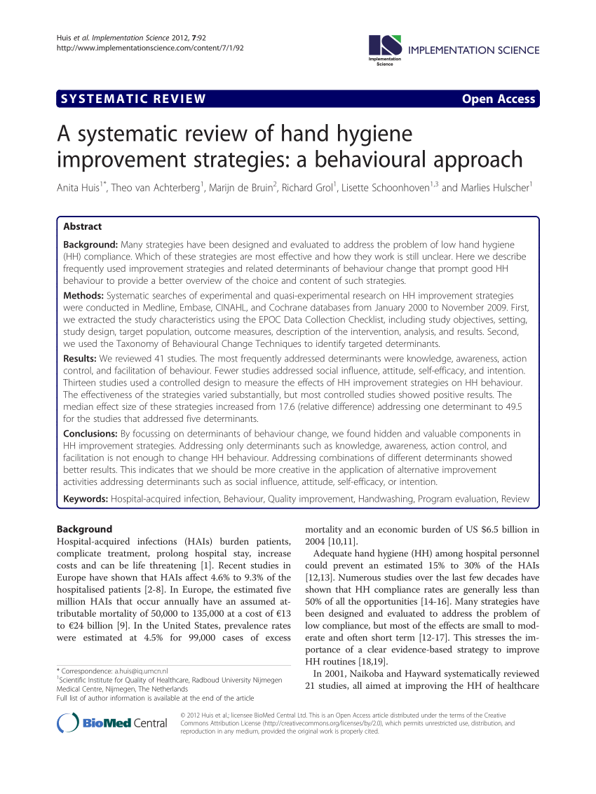 literature review on hand hygiene pdf