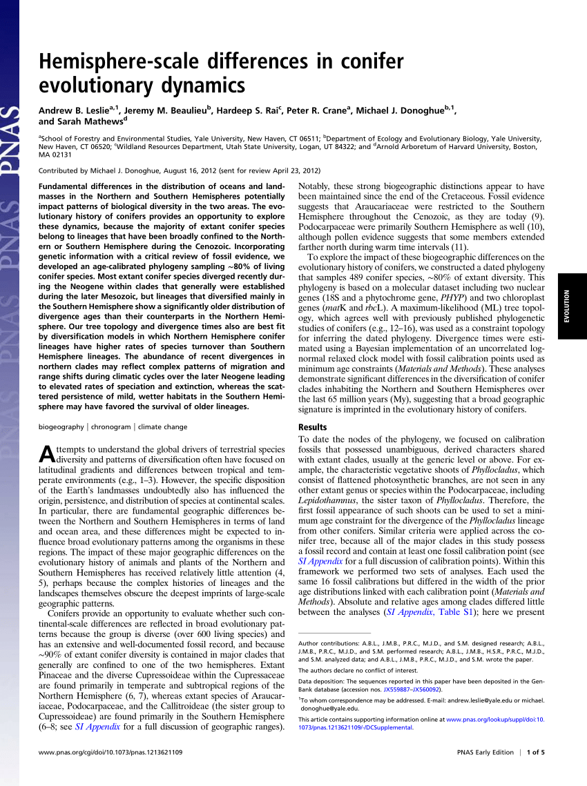 PDF) Hemisphere-scale differences in conifer evolutionary history