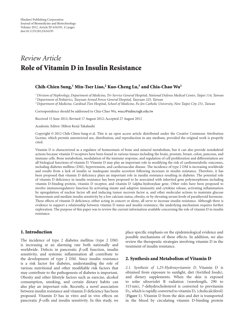 Pdf Role Of Vitamin D In Insulin Resistance