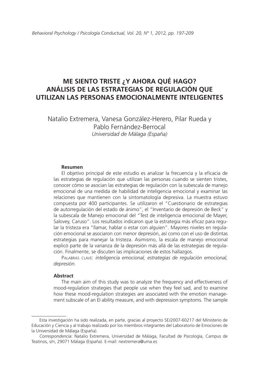 Pdf Me Siento Triste Y Ahora Que Hago Analisis De Las Estrategias De Regulacion Que Utilizan Las Personas Emocionalmente Inteligentes