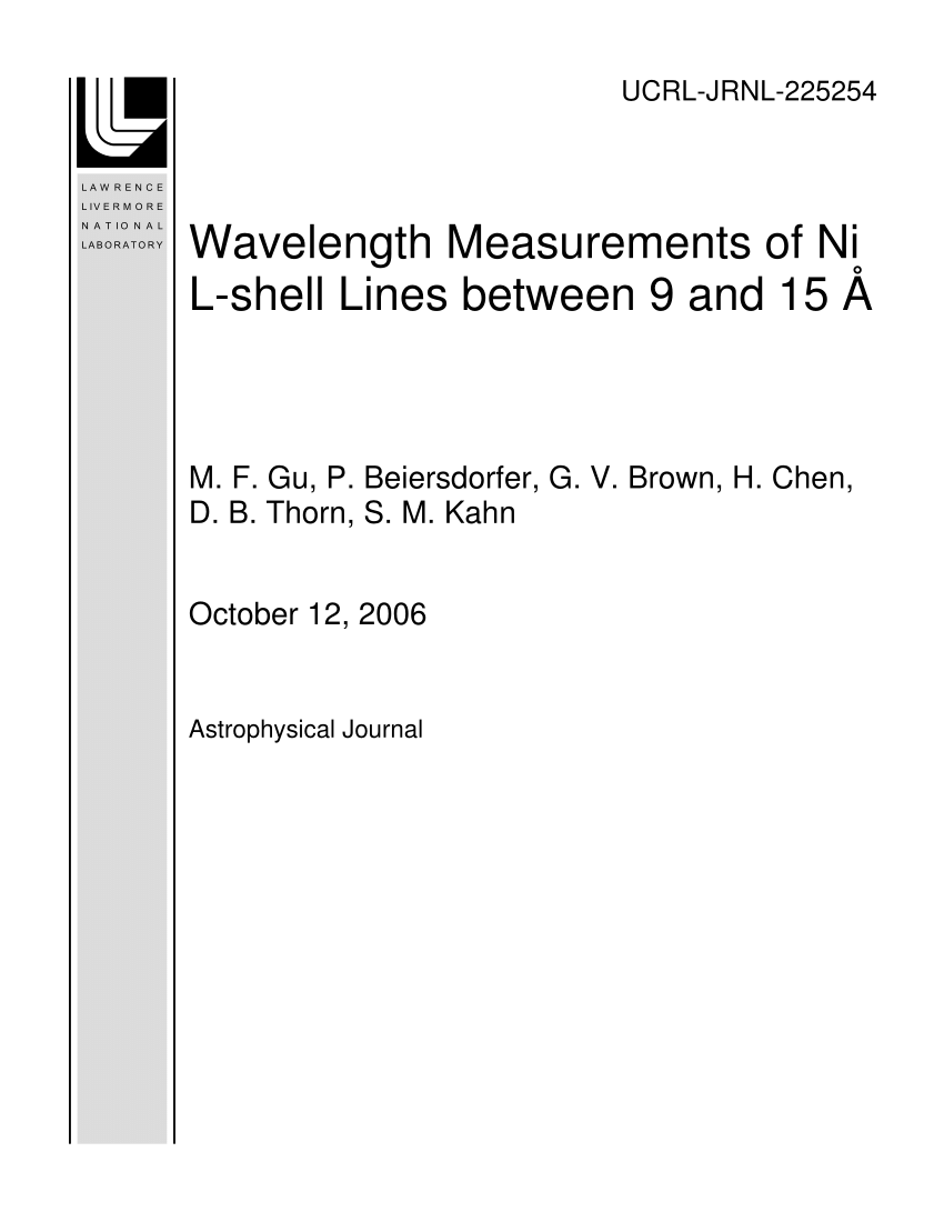 Pdf Wavelength Measurements Of Ni L Shell Lines Between 9 And 15 A