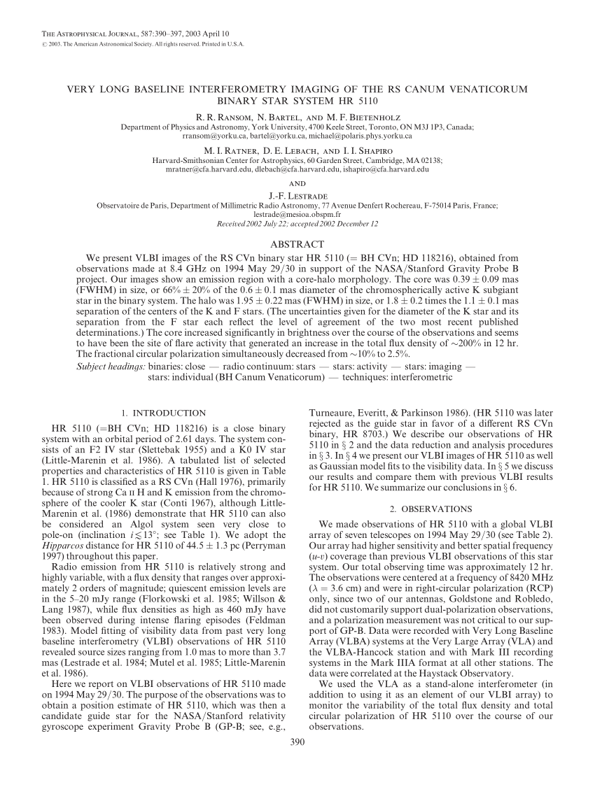 (PDF) Very Long Baseline Interferometry Imaging of the RS Canum ...