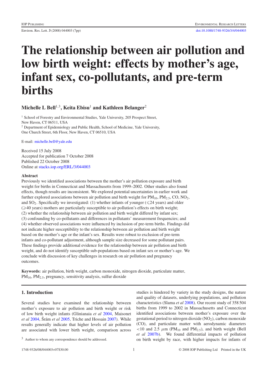 The Relationship Between Air Pollution And Low Birth Weight Effects By Mothers Age Infant Sex 0437