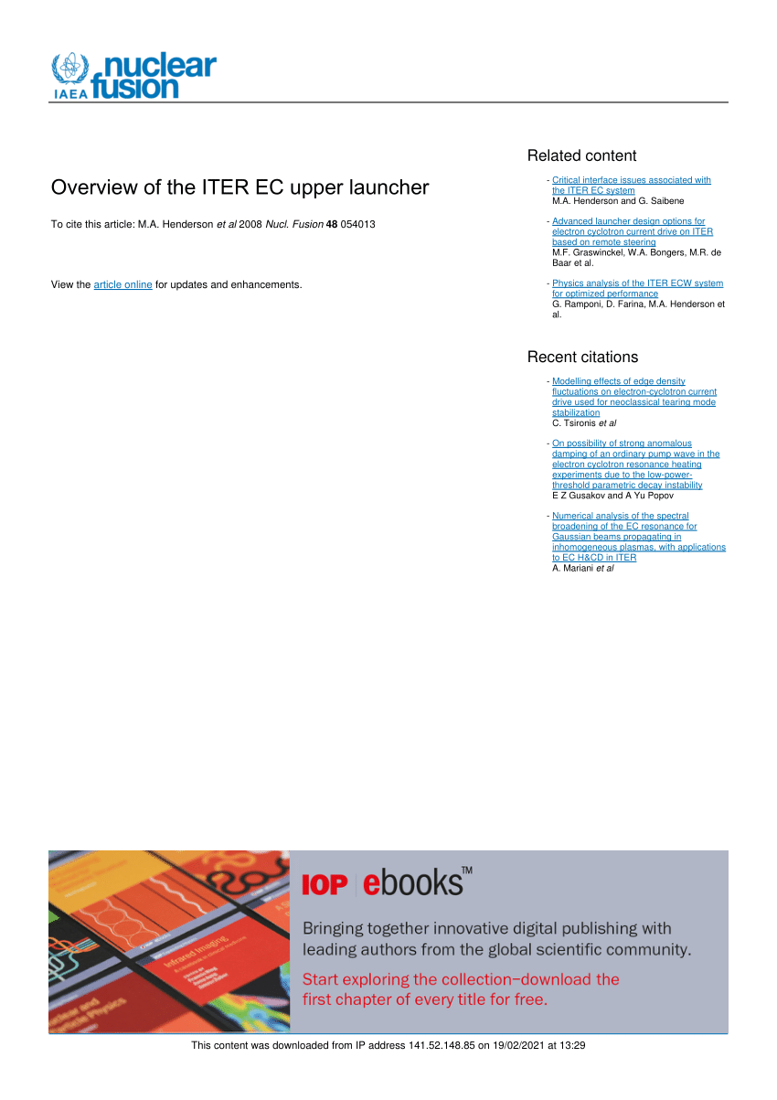 Pdf Overview Of The Iter Ec Upper Launcher