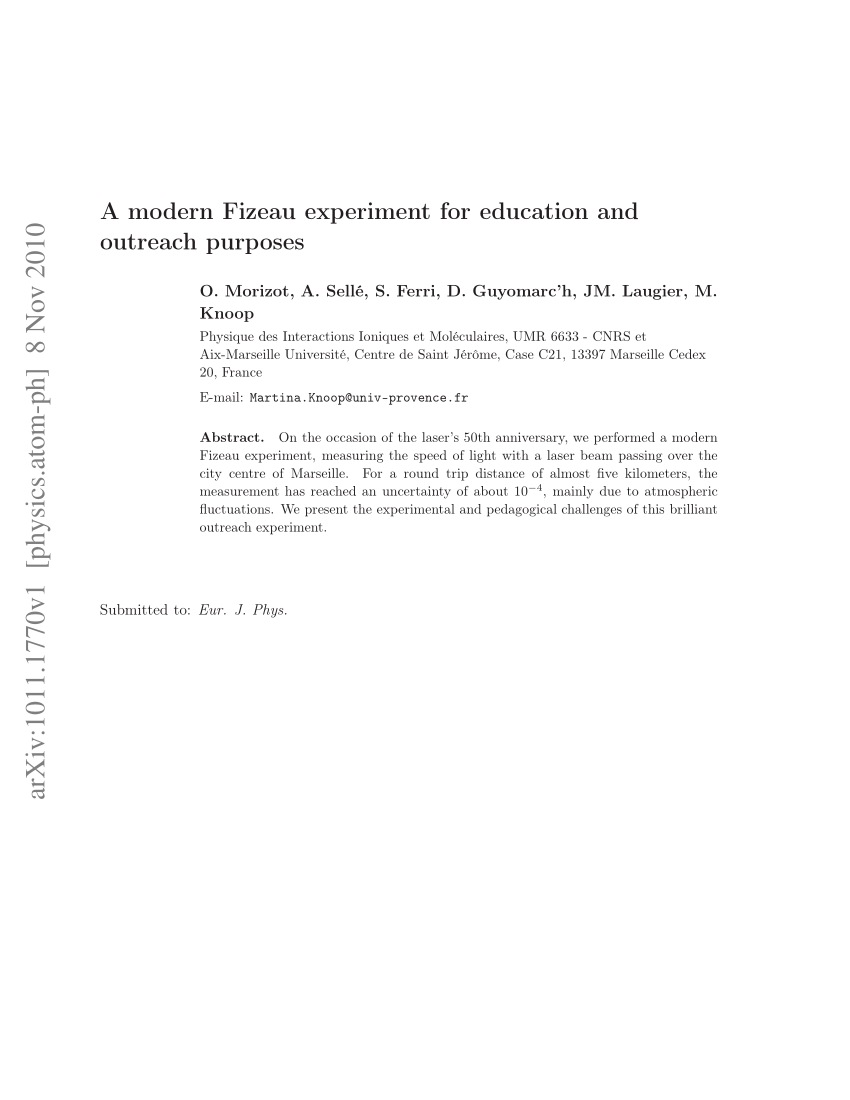 PDF) A modern Fizeau experiment for education and outreach purposes