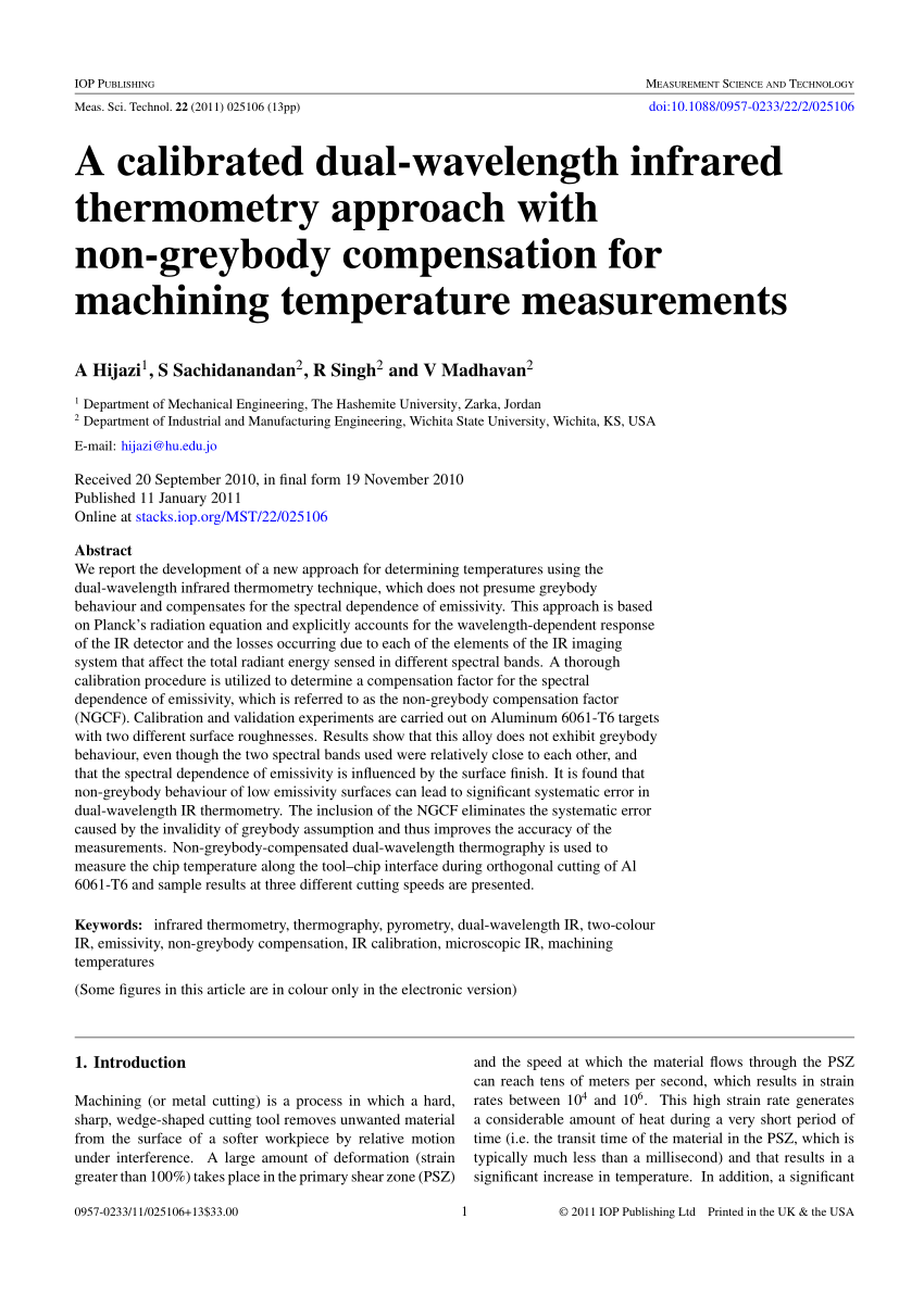 PDF) A calibrated dual-wavelength infrared thermometry approach
