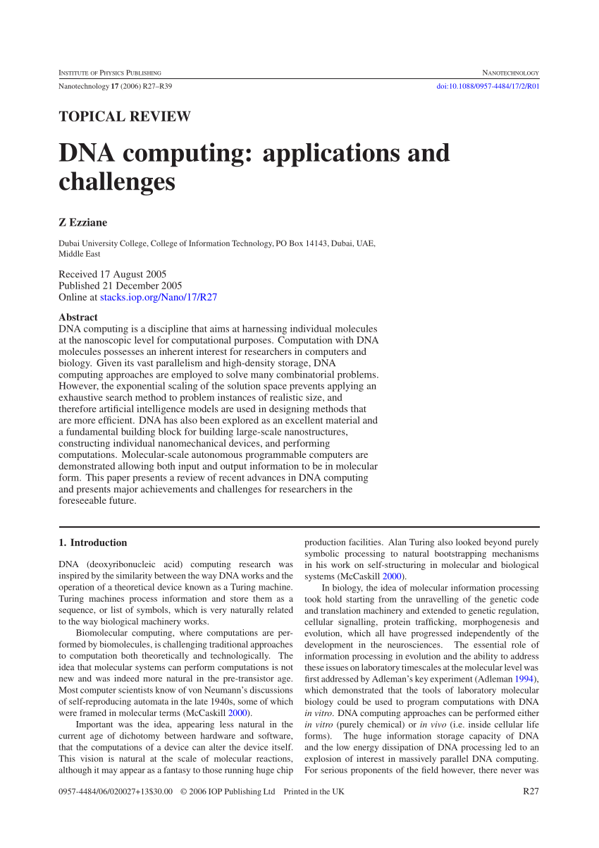 recent research paper on dna computing