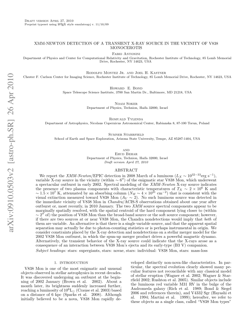 Pdf Xmm Newton Detection Of A Transient X Ray Source In The Vicinity Of V8 Monocerotis