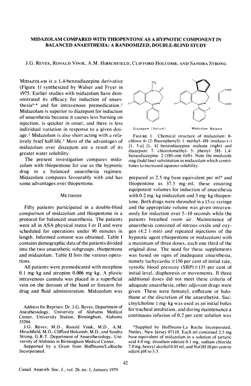 PDF) Midazolam compared with thiopentone as a hypnotic component ...
