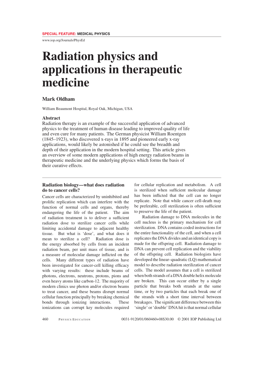 (PDF) Radiation physics and applications in therapeutic medicine