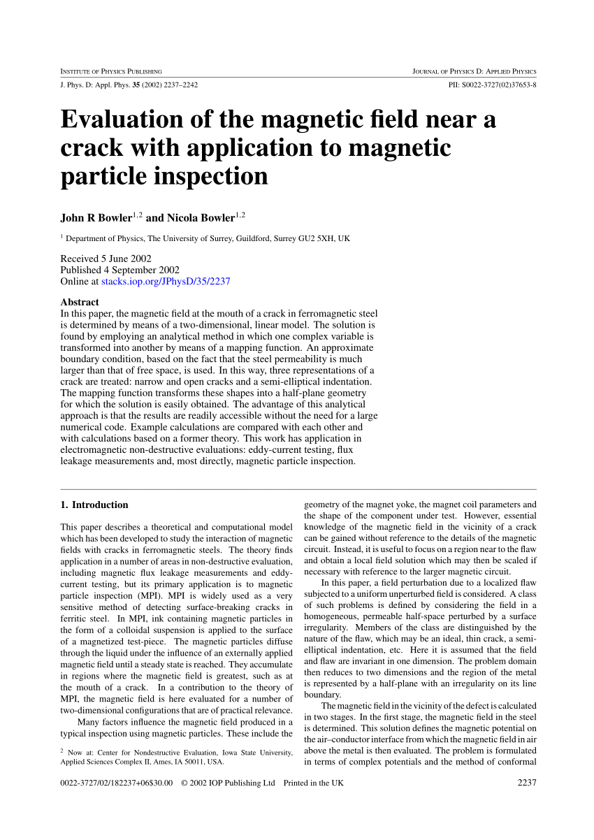 PDF) Evaluation of the magnetic field near a crack with 