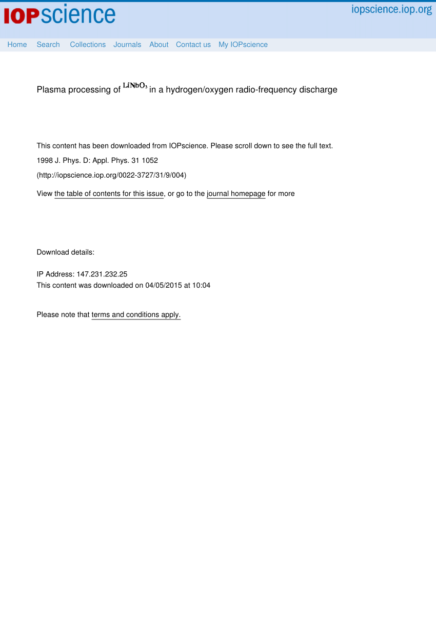 (PDF) Plasma processing of LiNbO3 in a hydrogen/oxygen radio-frequency Sns-Brigh10