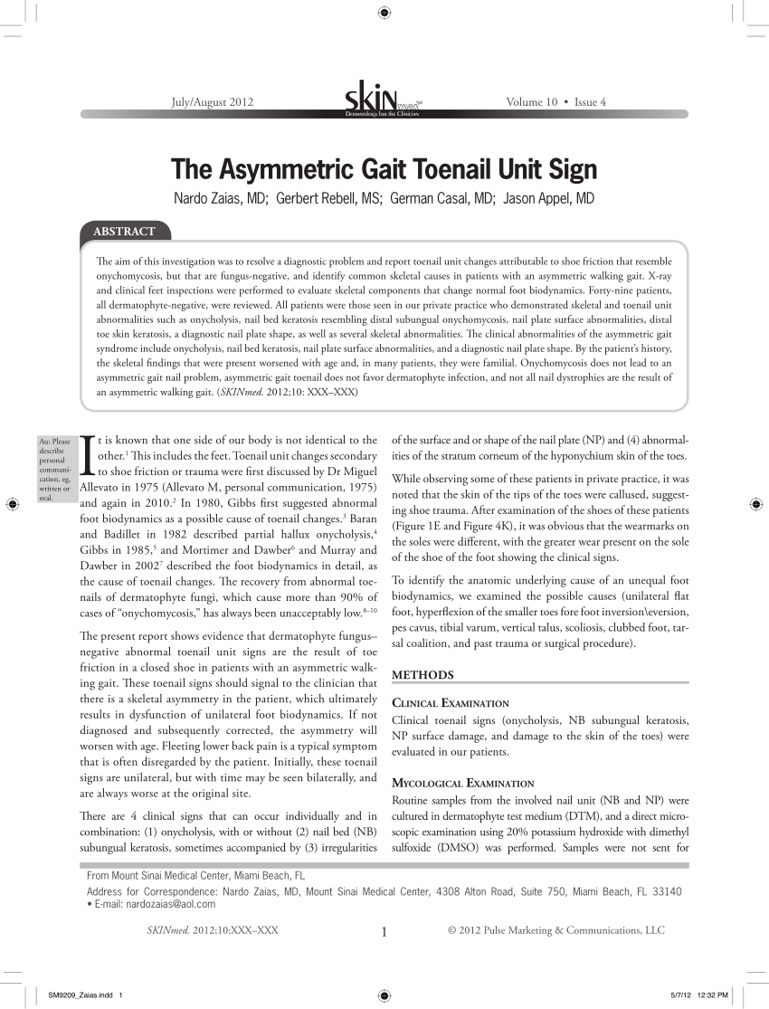 (PDF) The asymmetric gait toenail unit sign