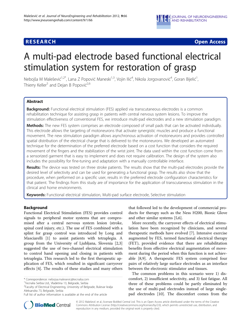 PDF) A multi-pad electrode based functional electrical stimulation ...