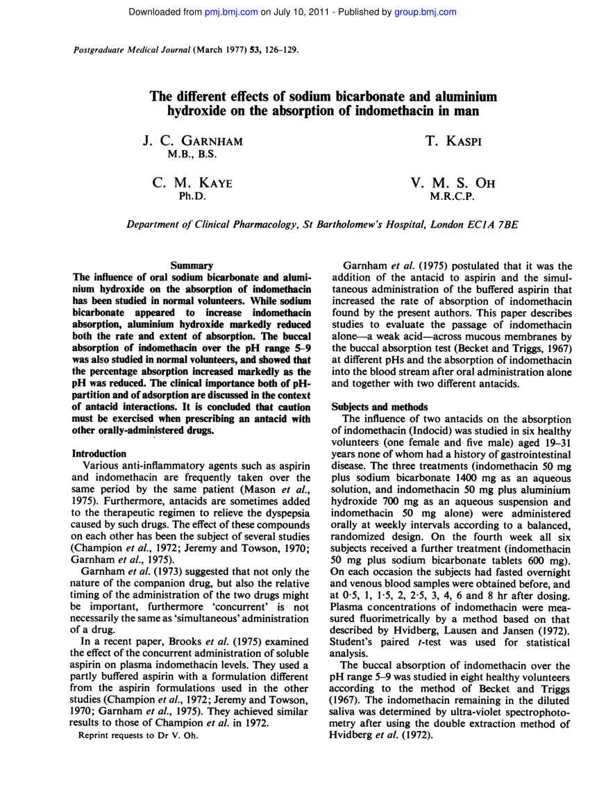 Pdf The Different Effects Of Sodium Bicarbonate And Aluminium Hydroxide On The Absorption Of Indomethacin In Man